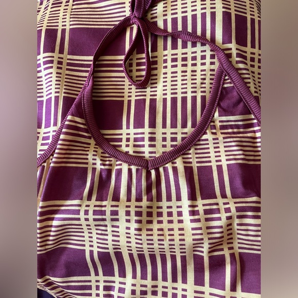 Sexy Plaid Halter Mini Dress Tie Up Strap Check Stripe Geometric Pattern Art New - Picture 5 of 6